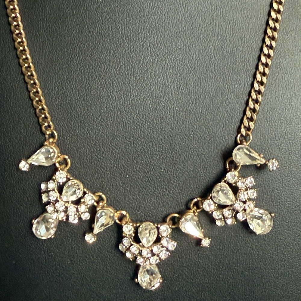 Gold Tone Necklace with Prong Set Crystals - Picture 14 of 14